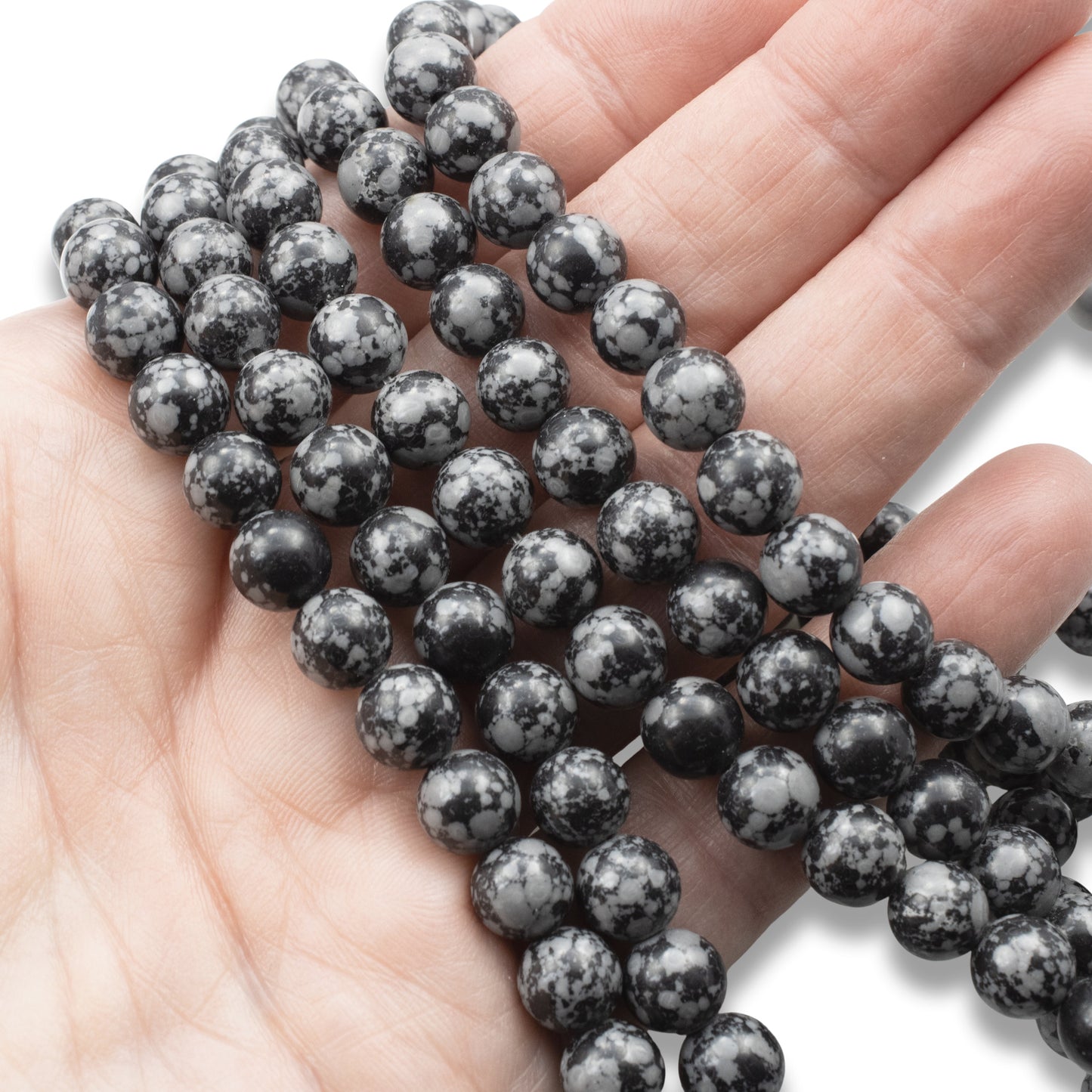 Snowflake Obsidian Beads: 8mm Round Black Gemstone Strand Natural Stone 48Pcs