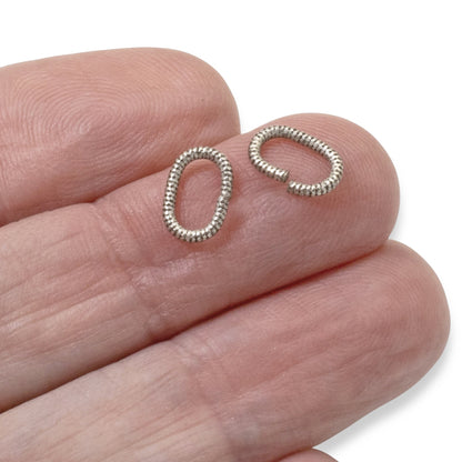 Antique Silver Textured Oval Jump Rings, 10-Pack Professional Grade 17 Gauge