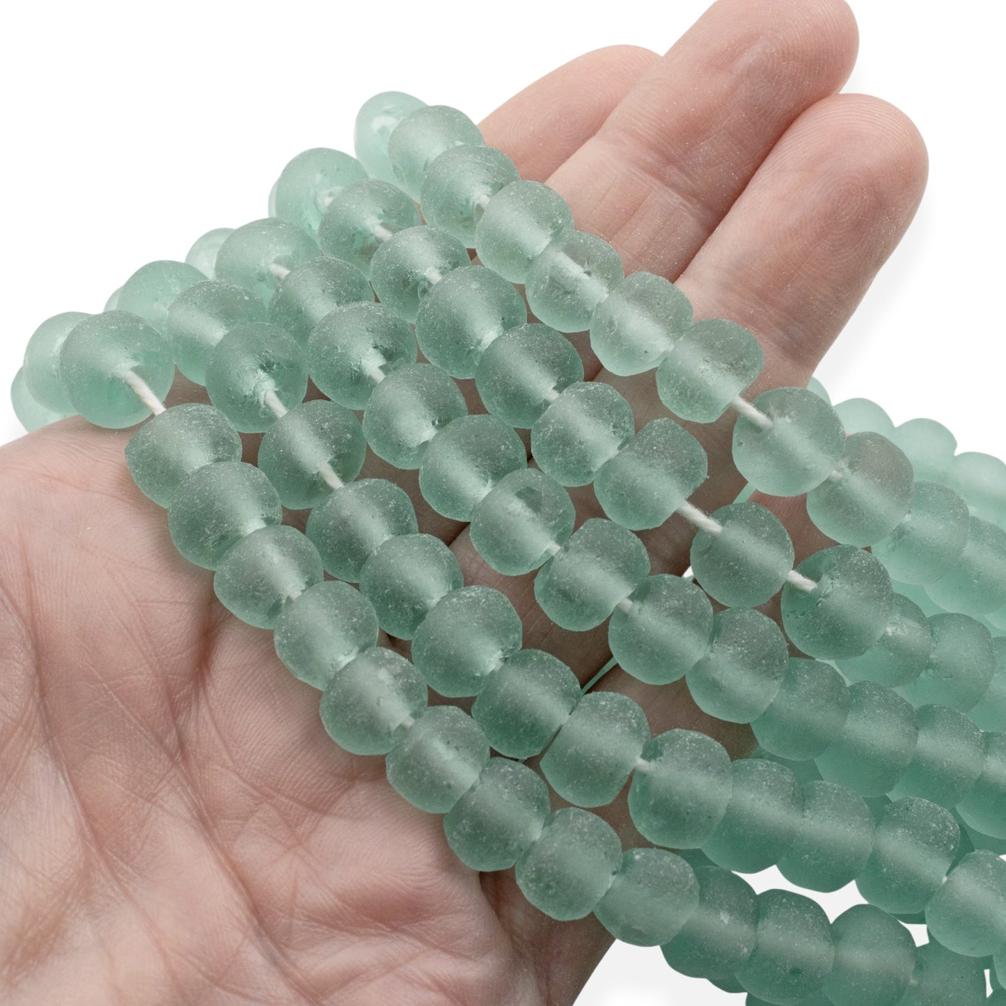 Light Green Recycled Glass Beads, Sea Glass Style Round Rustic, Indonesian Eco Friendly, 8mm Round Beads, 50/Pcs