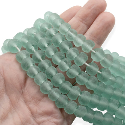 Light Green Recycled Glass Beads, Sea Glass Style Round Rustic, Indonesian Eco Friendly, 8mm Round Beads, 50/Pcs