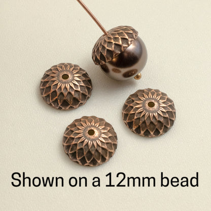 Copper Acorn Bead Caps: Antiqued 4-Pack Fits 12mm Beads Nunn Design Fall Jewelry