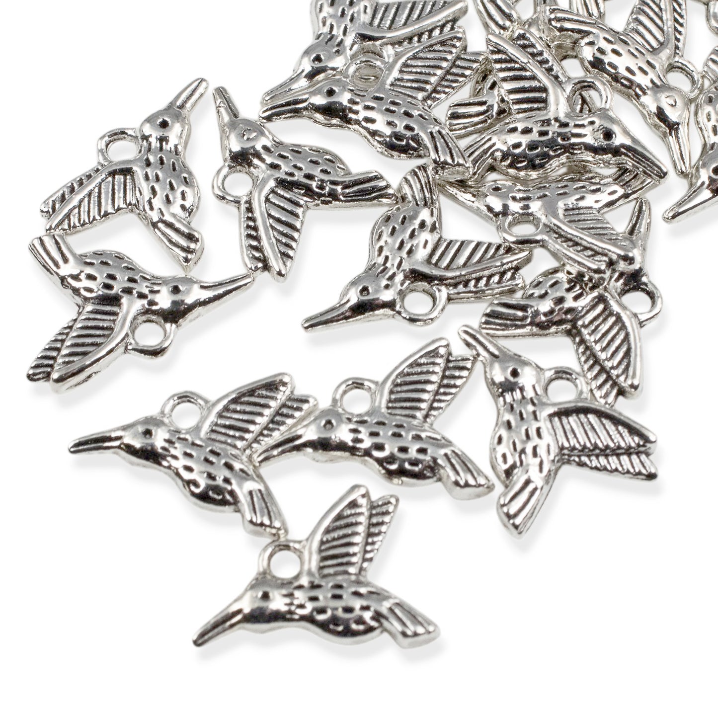 Silver Hummingbird Charms 20-Pack, Metal Nature Bird Jewelry Making Supply DIY Craft