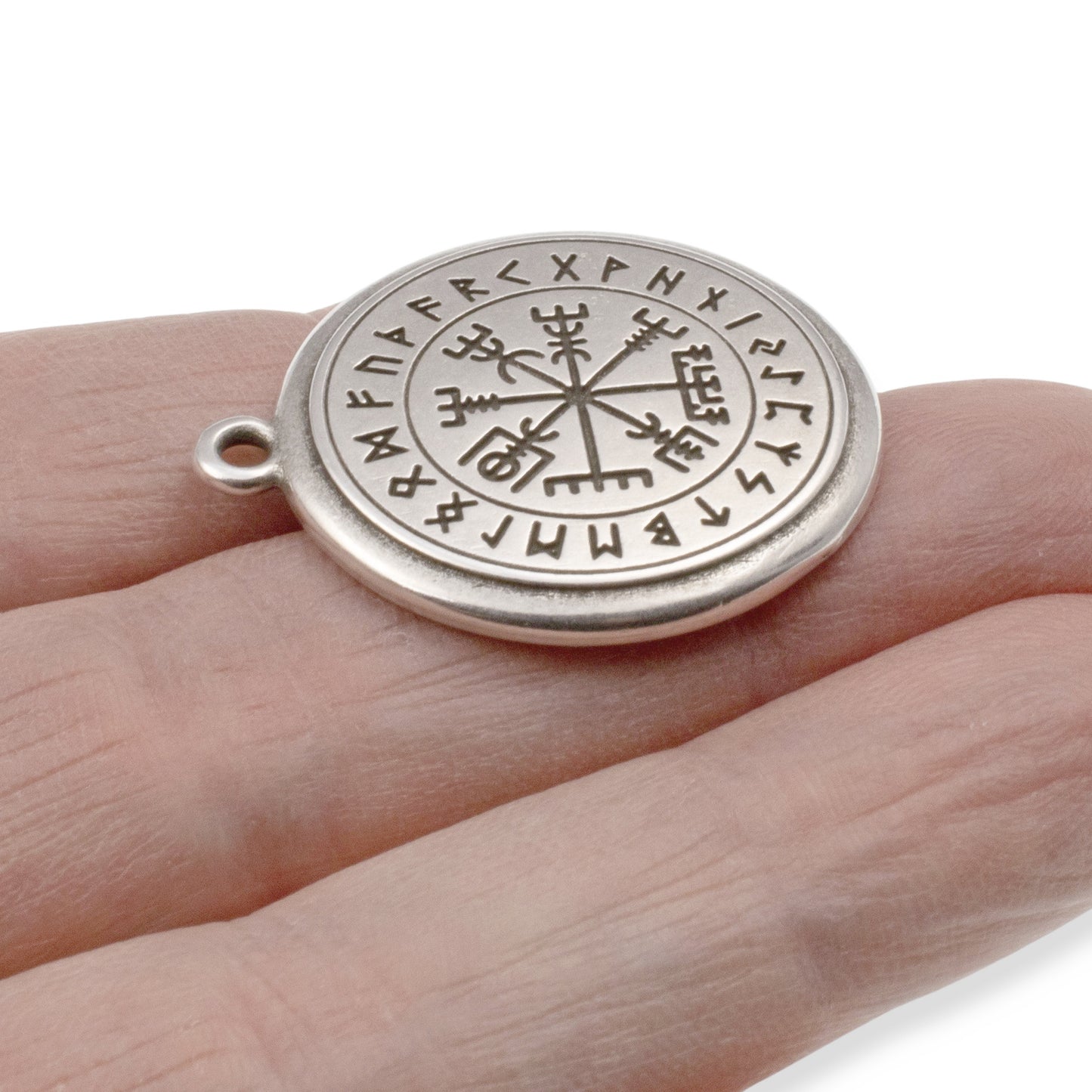 Viking Pendant Silver Vegvisir Compass: Norse Symbol Rune Protection Charm 1Pc
