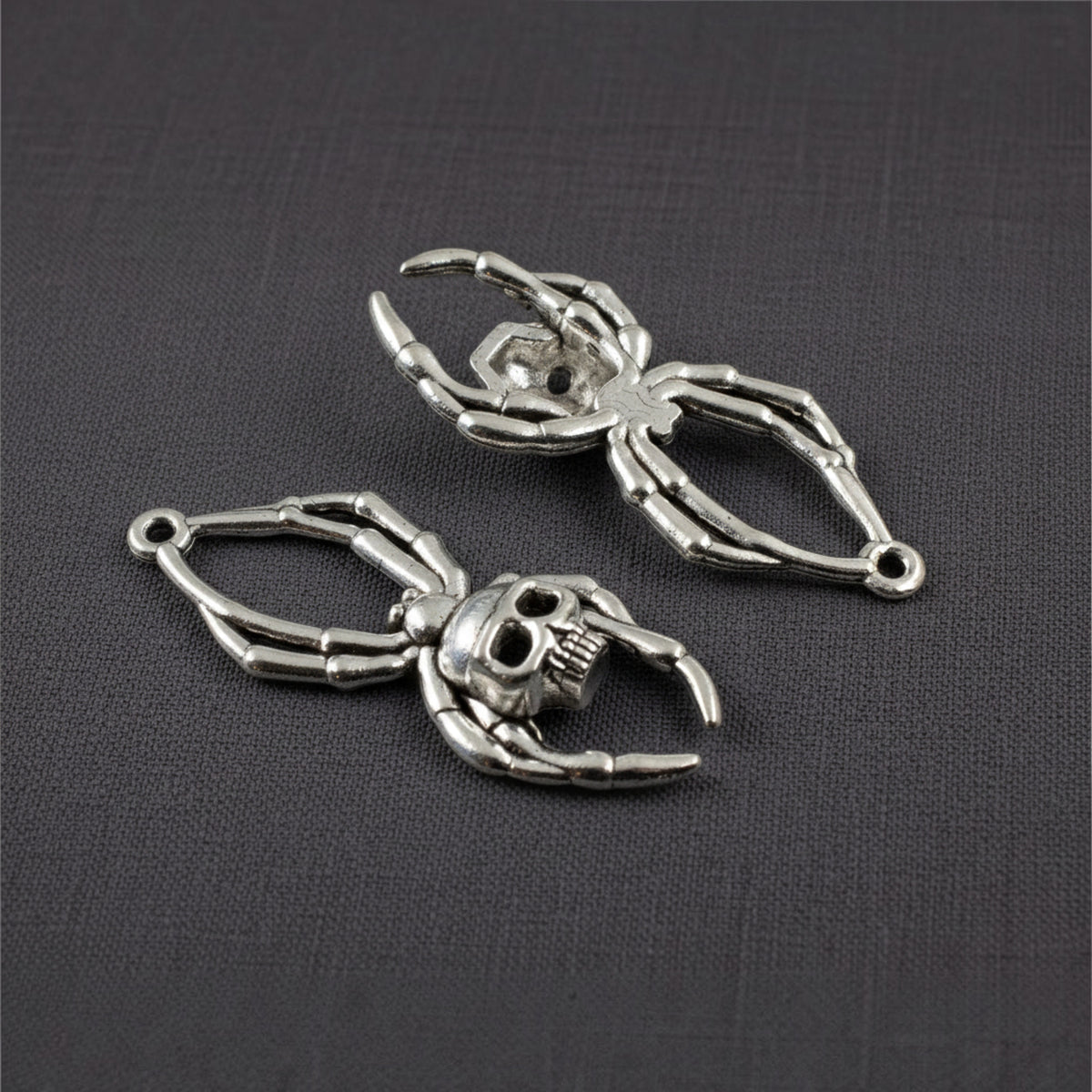 Skull Spider Charms Silver, 5-Pack Halloween Skeleton Pendants, Gothic Jewelry Making