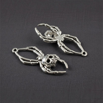 Skull Spider Charms Silver, 5-Pack Halloween Skeleton Pendants, Gothic Jewelry Making