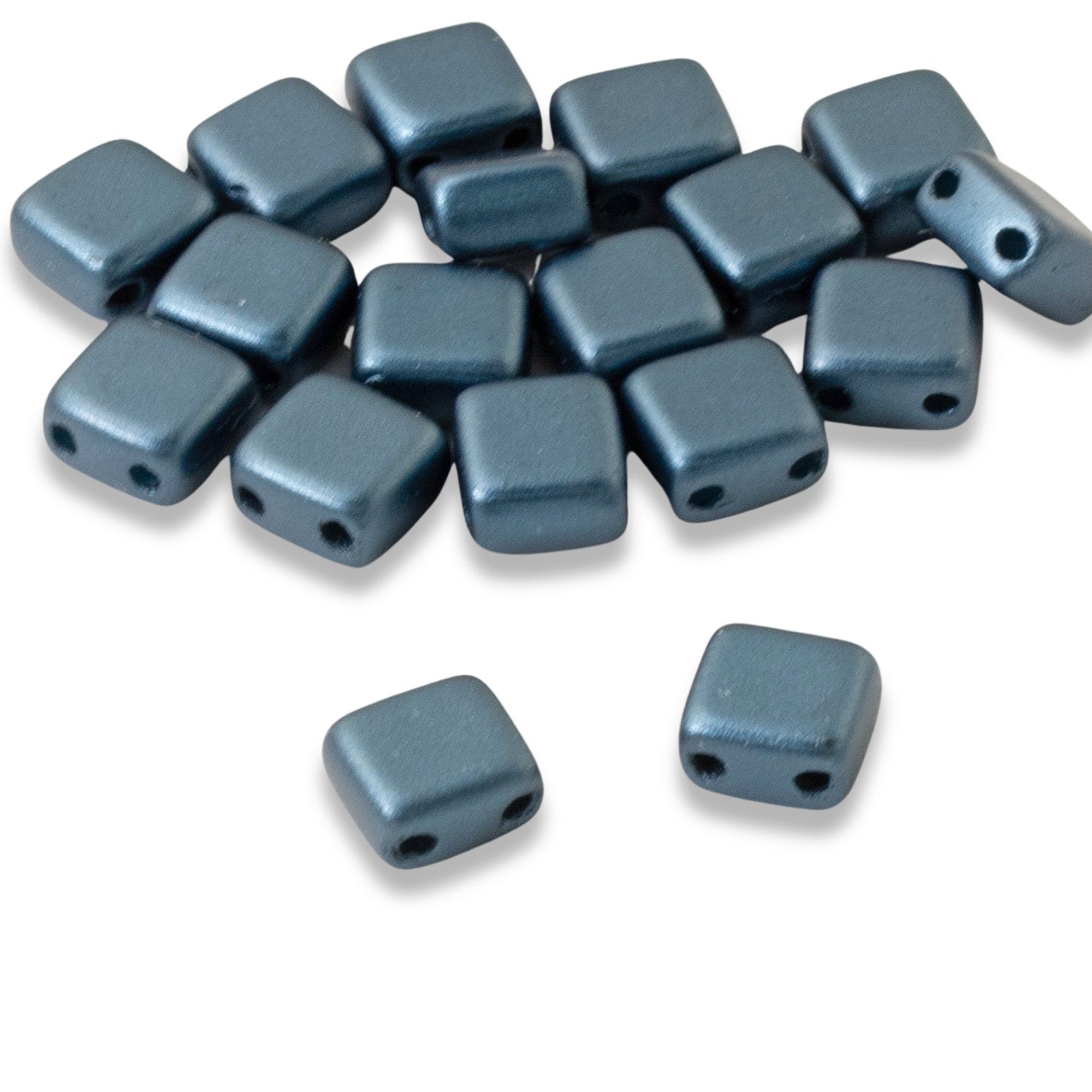 Pastel Petrol Tile Mini Beads, 5mm Teal Blue 2-Hole Czech Glass Beads