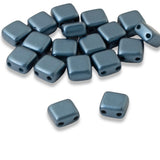 50 Tile Mini Beads - Pastel Petrol - 5mm Teal Blue - Square 2-Hole Czech Glass
