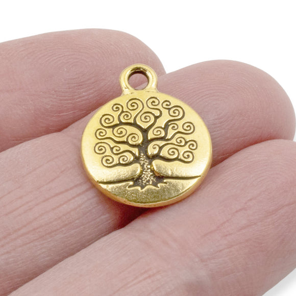 2 Gold Tree of Life Charms, TierraCast Tree Charms for DIY Handmade Jewelry