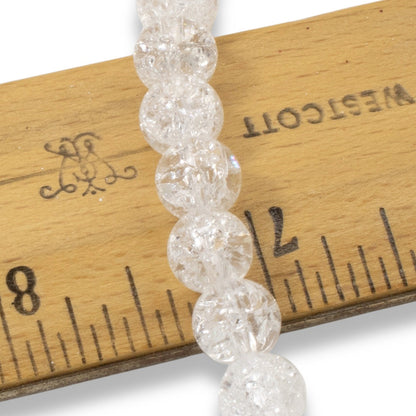 Winter Glass Beads, 8mm White Crackle Beads, Holiday Christmas Ornament DIY