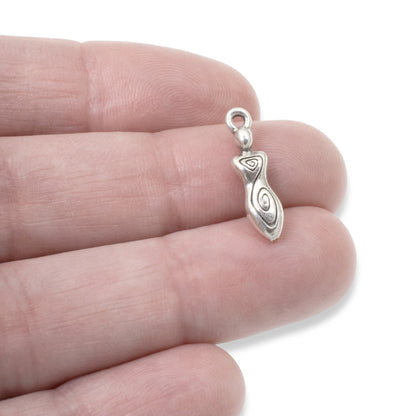 4 Silver Spiral Goddess Charms, Elegant Mother Earth Fertility Pendant