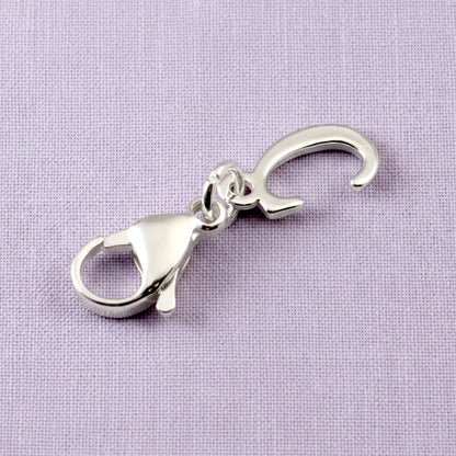 Silver Cursive Letter C Clip On Charm: Script Initial Dangle Lobster Clasp Personalized Journal Bracelet