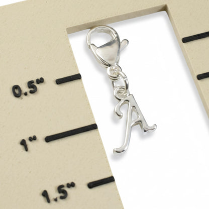 Silver Cursive Letter A Clip On Charm: Script Initial Dangle Lobster Clasp Personalized Journal Bracelet