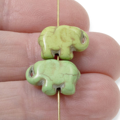 20 Whimsical Green Elephant Beads for DIY Jewelry, Crafts, and Boho Projects