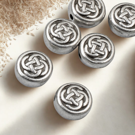 Silver Small Celtic Circle Beads, 6-Pack Knot Design for Bracelets & Earrings