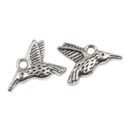 Silver Hummingbird Charms 20-Pack, Metal Nature Bird Jewelry Making Supply DIY Craft