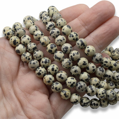 Dalmatian Jasper Beads 8mm, Natural Spotted Stone Beads, Earthy Gemstone, 15" Strand