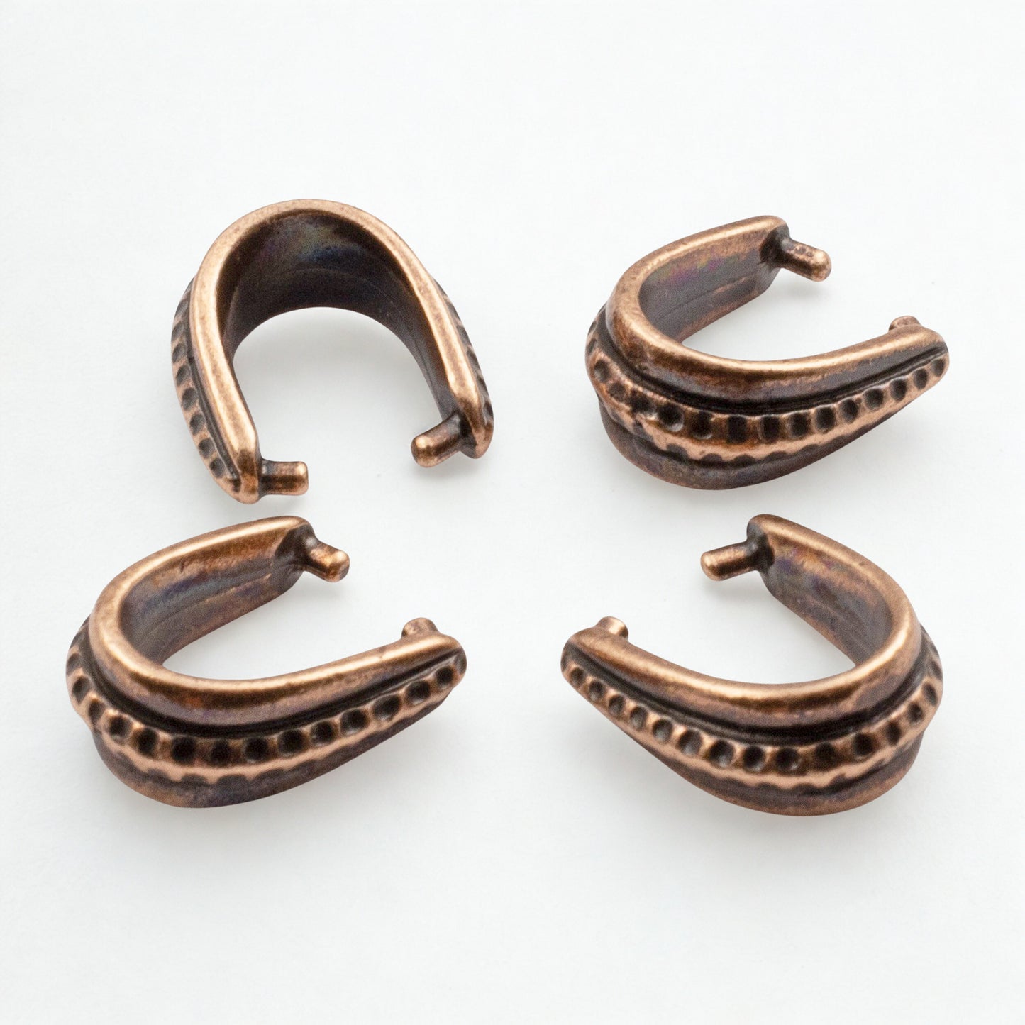 Antique Copper Hammered Pinch Bails, 4-Pack Rustic Pendant Holders Earthy Tone