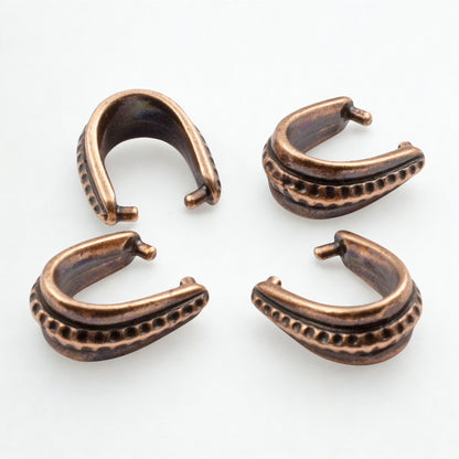 Antique Copper Hammered Pinch Bails, 4-Pack Rustic Pendant Holders Earthy Tone