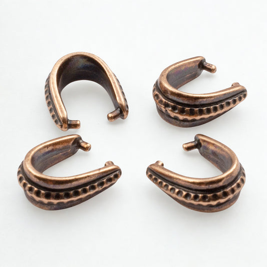 Antique Copper Hammered Pinch Bails, 4-Pack Rustic Pendant Holders Earthy Tone