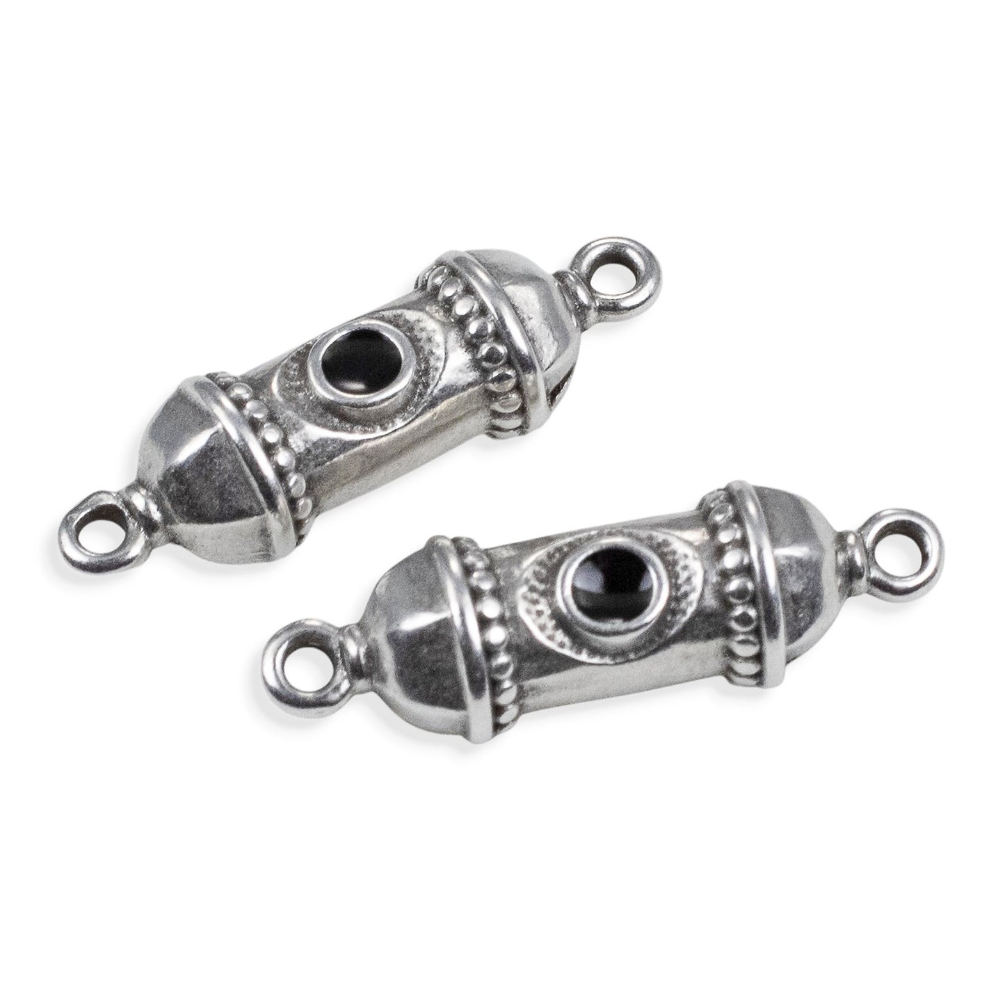 Silver Prayer Amulet Pendant 2Pcs, Antique Deco Connector with Black Enamel, Spiritual Jewelry Supply