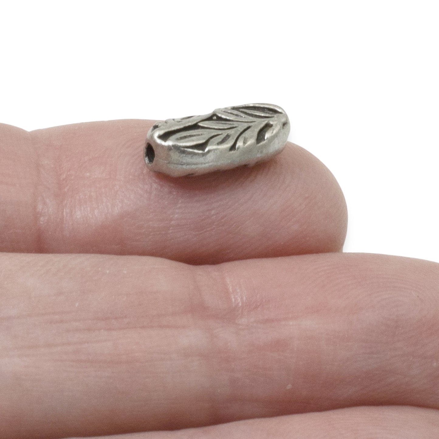 Botanical Leaf Beads 4-Pack, Antique Pewter Oval Beads 8x13mm, Nature Design Spacers