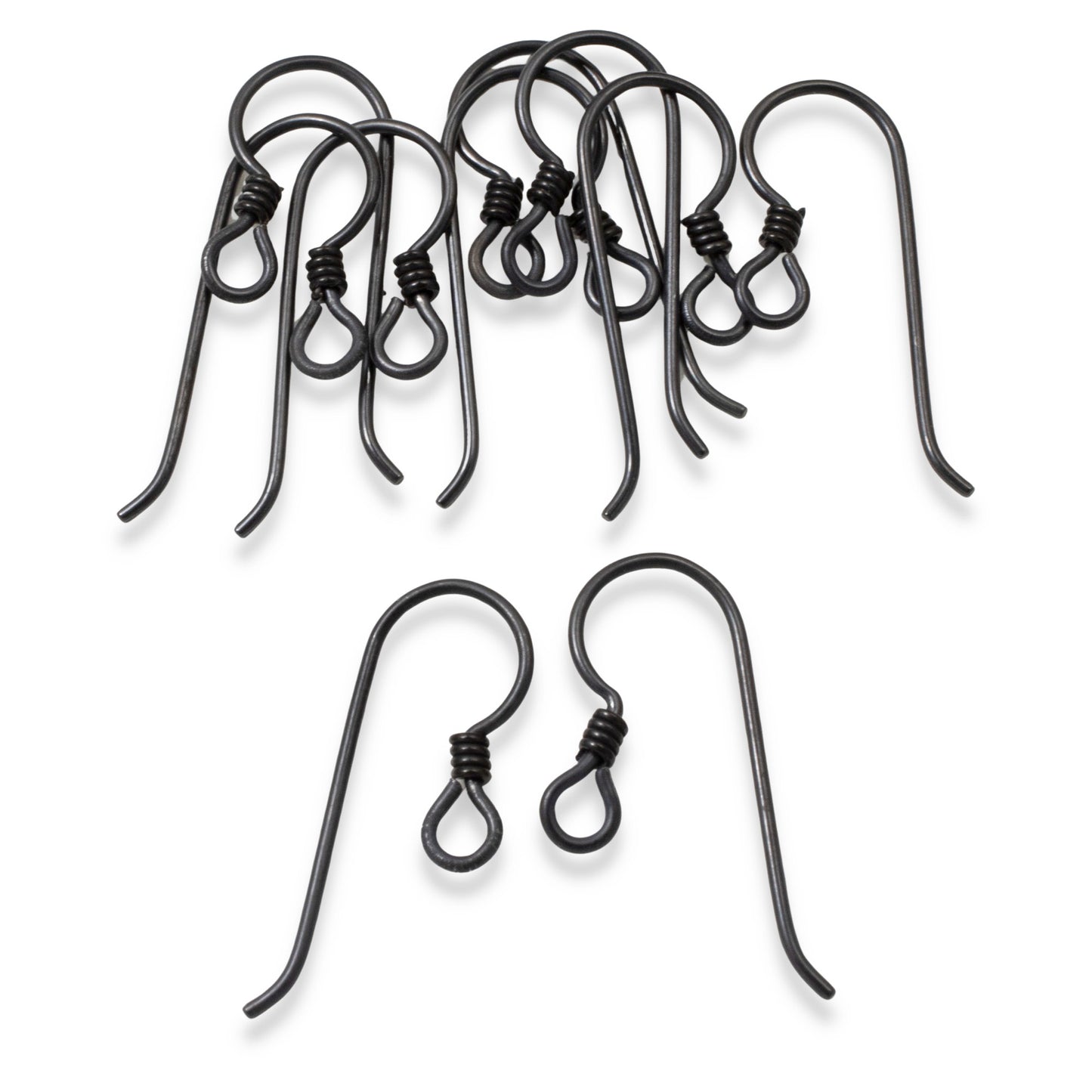 10-Pack Black Niobium Ear Wires + Black Coil Accent - Hypoallergenic Earring Hooks