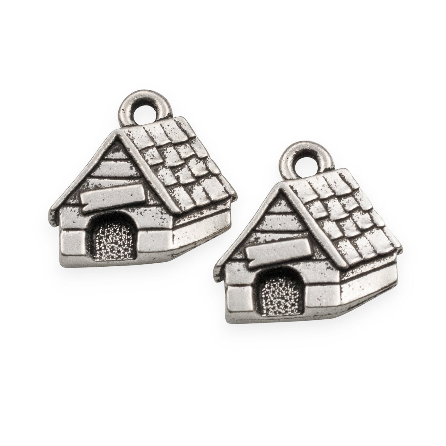 TierraCast Dog House Charms - Silver Pewter Pet Lover Jewelry Components 2 Pack