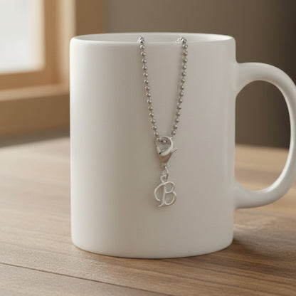 Silver Cursive Letter B Clip On Charm: Script Initial Dangle Lobster Clasp Personalized Journal Bracelet