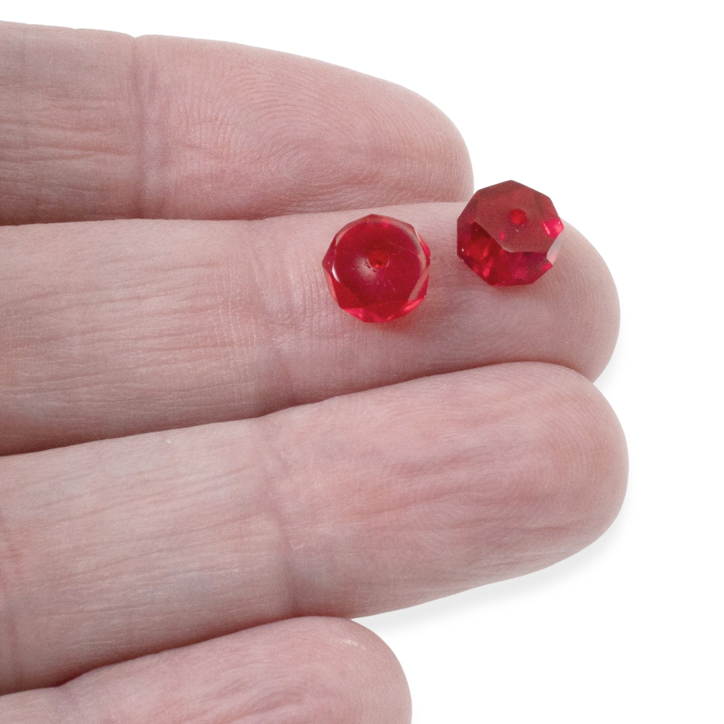 50 Firepolished Rondelle Beads - Transparent Red - 8mm Faceted Czech Spacers