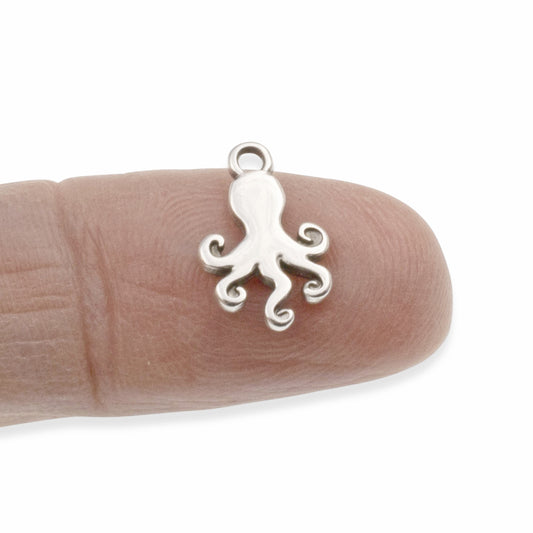 Silver Octopus Charms: 4-Pack Sea Creature Pendants, Summer Beach Nautical Jewelry