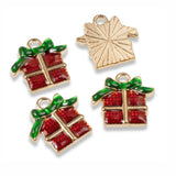 10 Christmas Present Charms, Enamel Holiday Pendants, DIY Jewelry Making Supplies