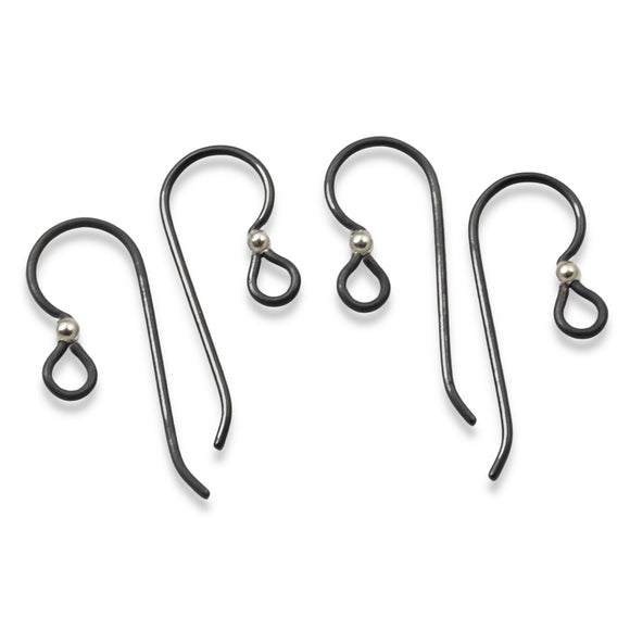 4 Black Niobium Ear Wires + 2mm Sterling Silver Bead Accent - Hypoallergenic
