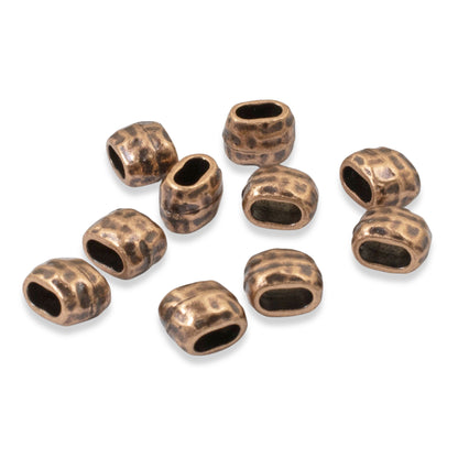 10 Antique Copper Hammered Barrel Leather Crimp Beads, 4x2mm Hole Size