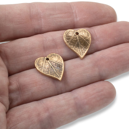 Antique Copper Heart Leaf Charms for Jewelry Making, 4-Pack for Nature Jewelry