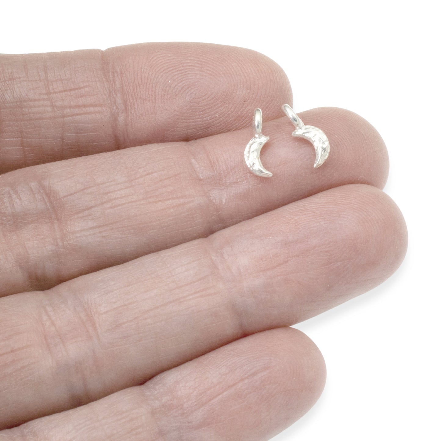 10 Tiny Silver Crescent Moon Charms - Dainty Celestial Pendants for Leather Cord