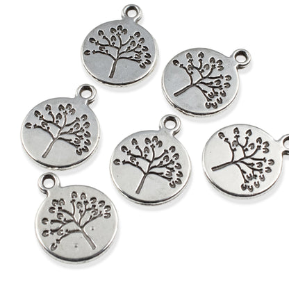 Tree Coin Charms 6-Pack: Silver Nature Tree of Life Spiritual Jewelry Making