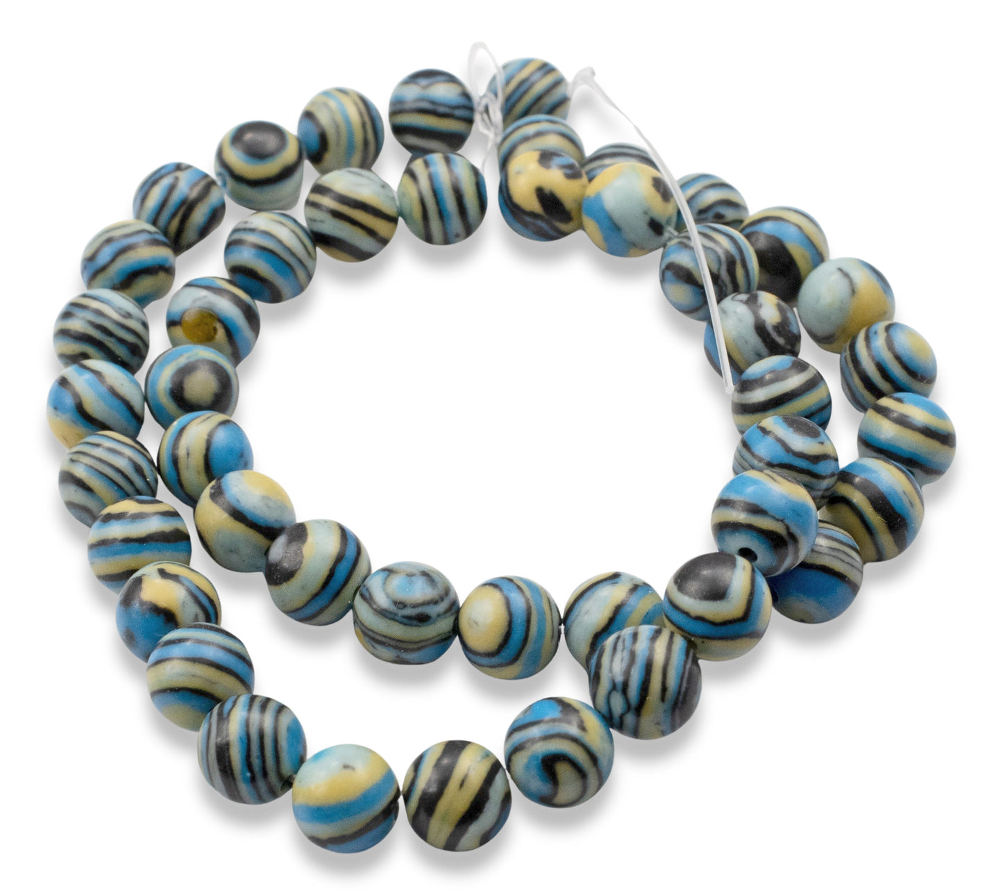 Striped Malachite Beads: 8mm Round Turquoise Blue Striped Composite Stone Strand