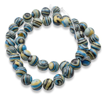 Striped Malachite Beads: 8mm Round Turquoise Blue Striped Composite Stone Strand