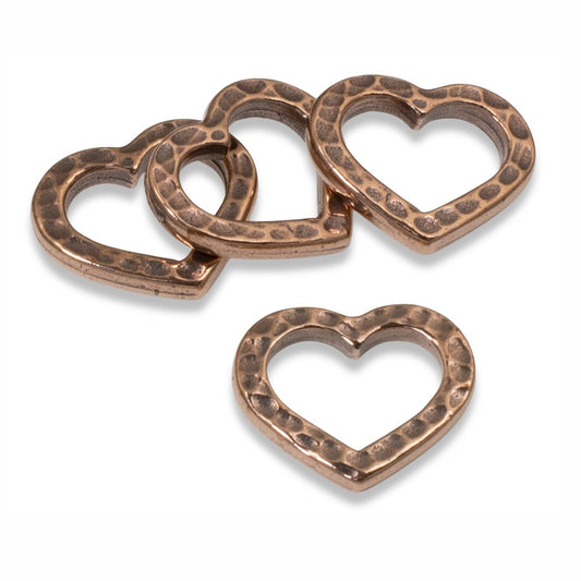 4 Copper Hammered Heart Links for Vintage-Style Jewelry Making