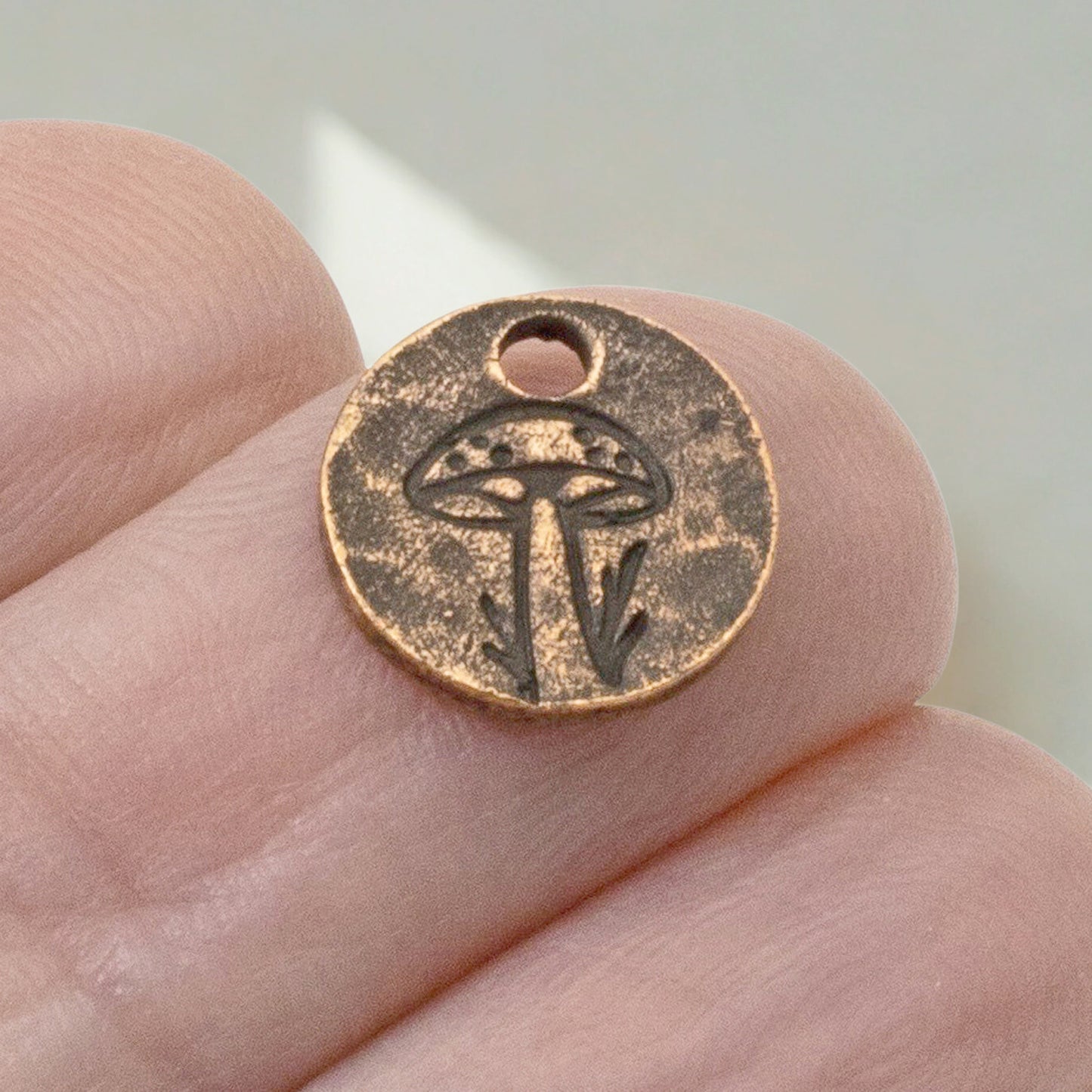 Mini Mushroom Charms Copper 2Pc, Antique Copper Plated Woodland Rustic Jewelry