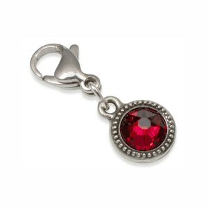 January Birthstone Clip-On Charm - Garnet Red European Crystal + Lobster Clasp