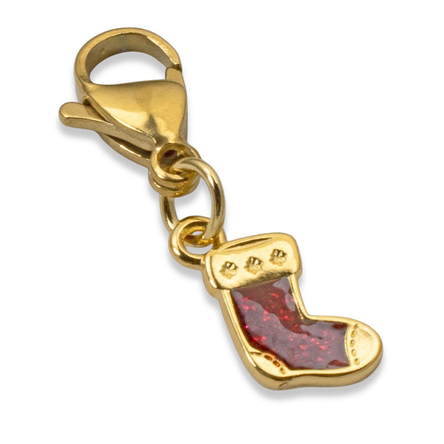 Gold Christmas Stocking Clip-On Charm, Holiday Bracelet Charm, Festive Jewelry