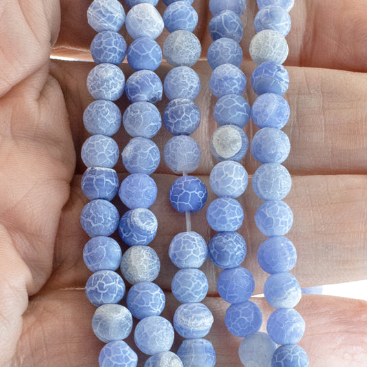 Light Blue Dragon Vein Agate Beads: 5mm Round Frosted Natural Stone Strand 65Pcs