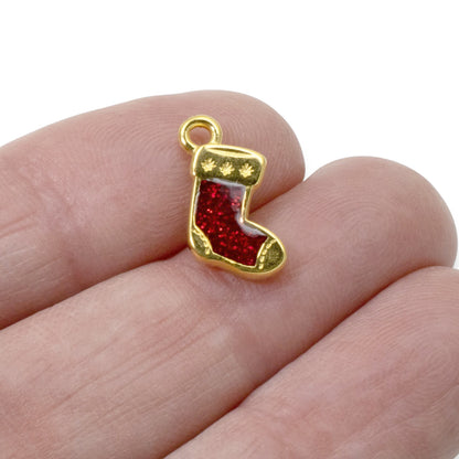 Gold Christmas Stocking Charms 2-Pack, Holiday Jewelry Making, Festive Earrings