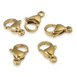 10 Gold Lobster Claw Clasps, Medium 8x13mm Size, Durable Stainless Steel