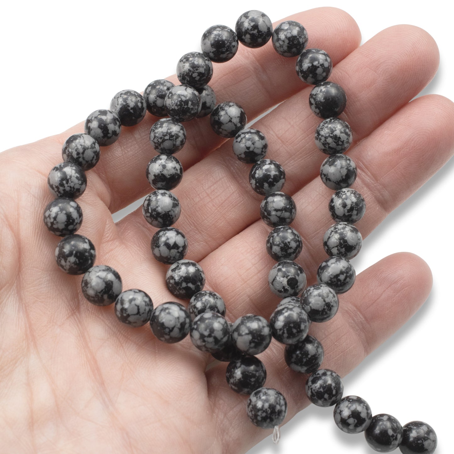 Snowflake Obsidian Beads: 8mm Round Black Gemstone Strand Natural Stone 48Pcs