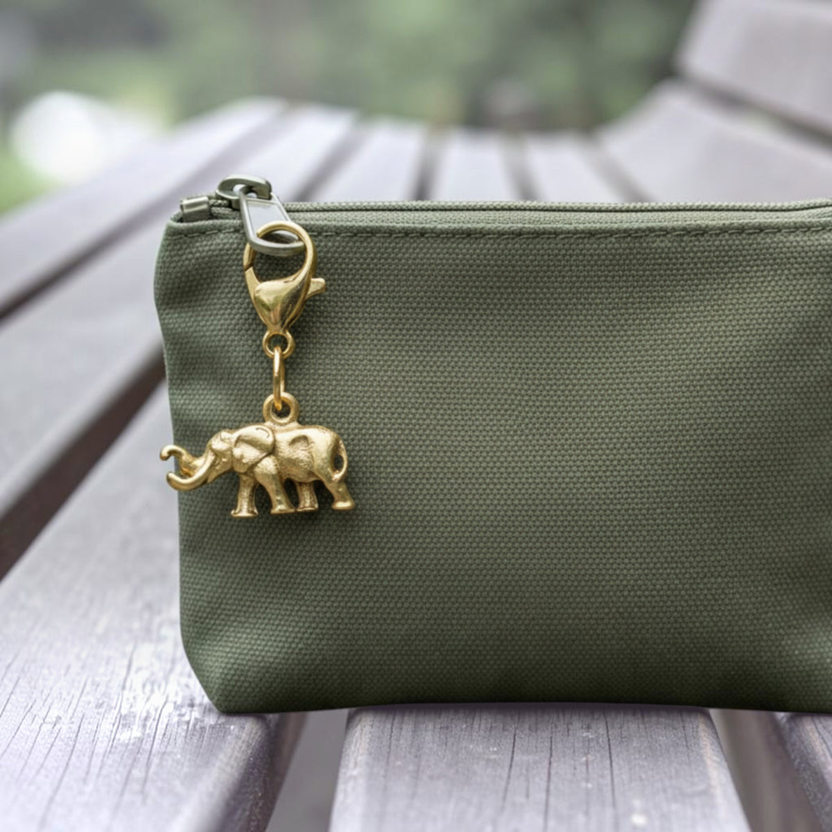 Elephant Clip-On Charm, 24K Gold Plated Pewter, Lobster Clasp Bag Accent