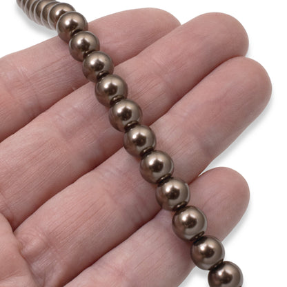 8mm Chocolate Brown Glass Pearls 7-Inch Strand, Fall Autumn Jewelry Making