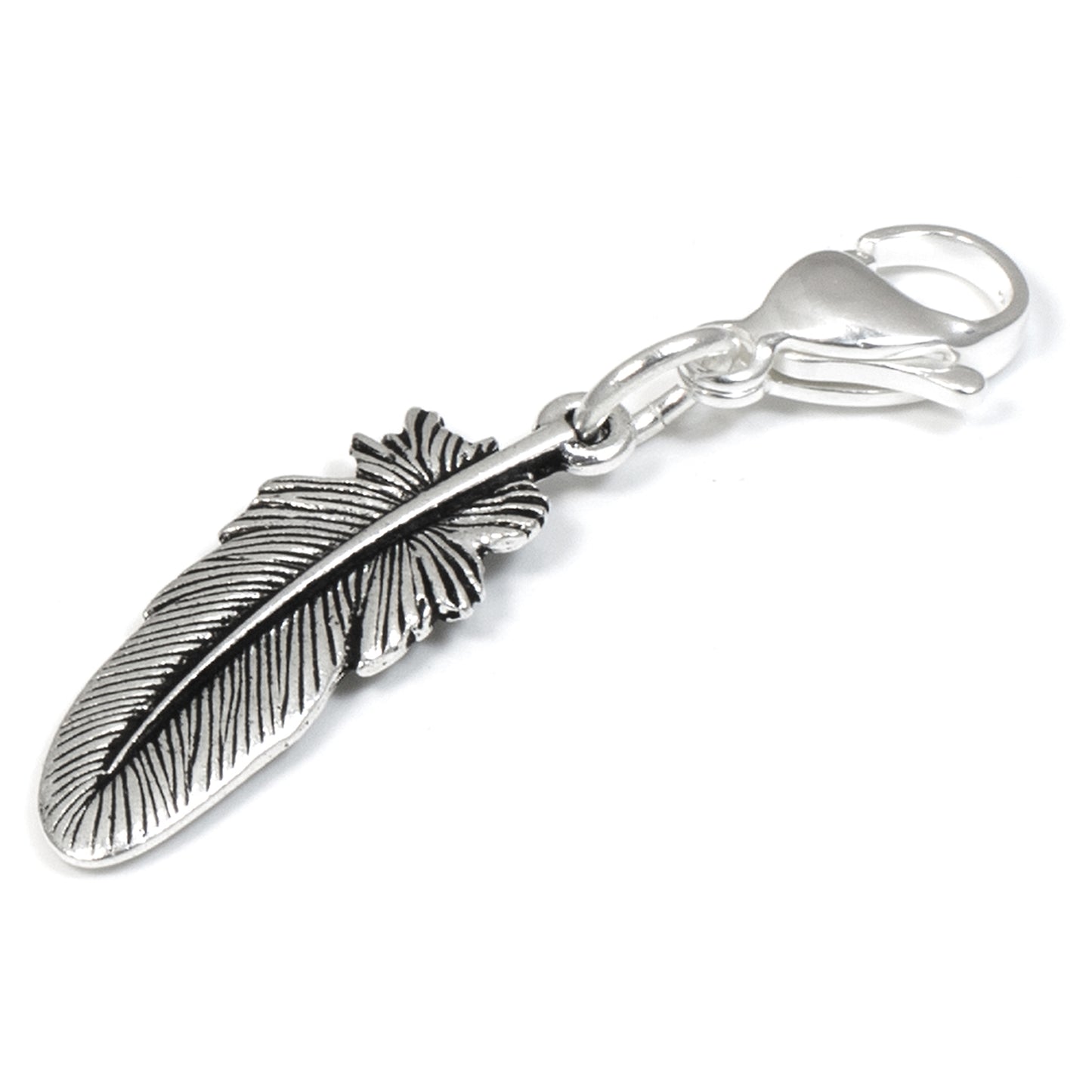 Silver Feather Clip-On Charm: Antique Silver Boho Purse and Bag Accessory