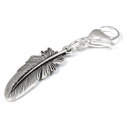 Silver Feather Clip-On Charm: Antique Silver Boho Purse and Bag Accessory